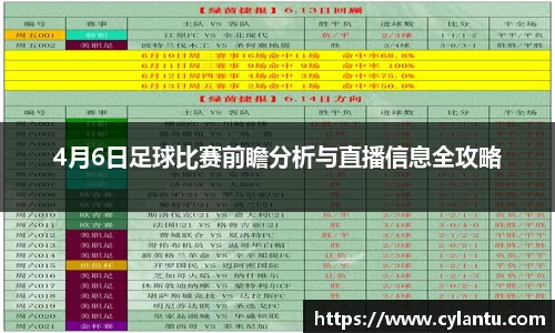 4月6日足球比赛前瞻分析与直播信息全攻略